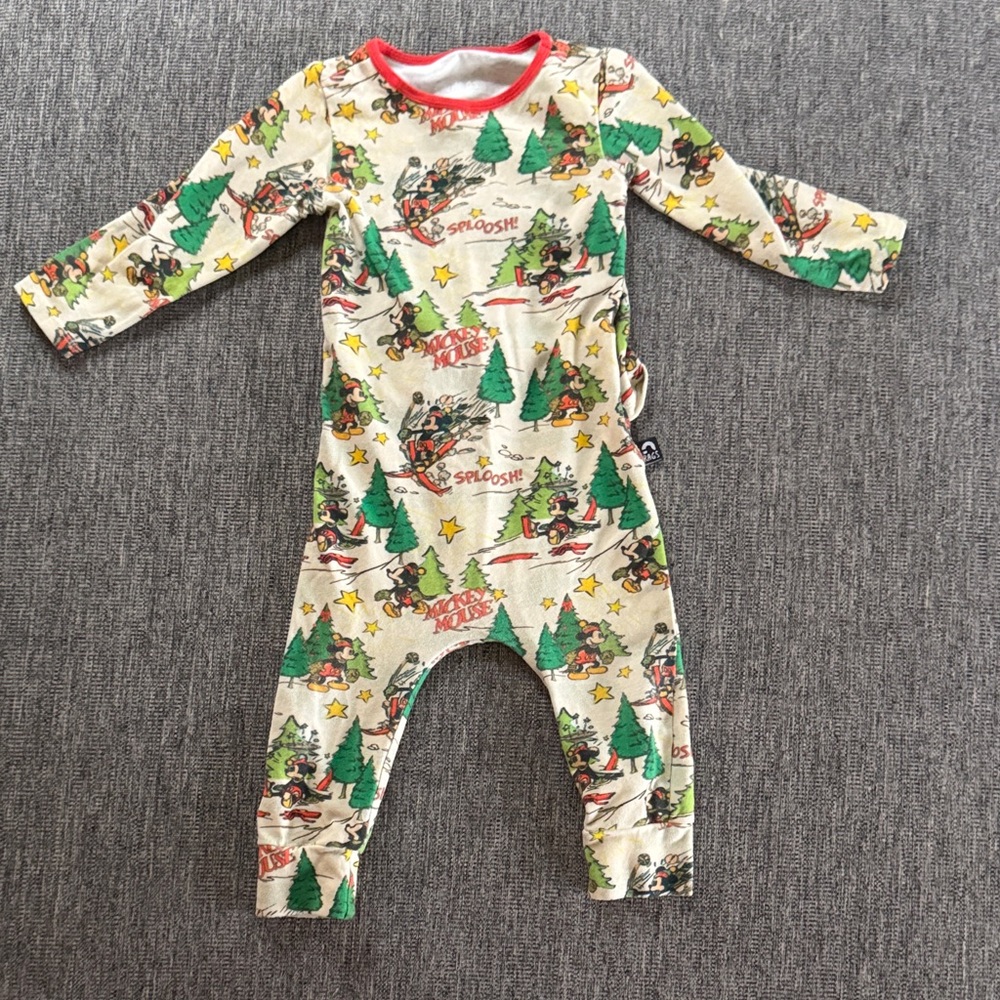 Rags to Raches Cream One-Piece Bodysuit with Green Trees & Red Trim